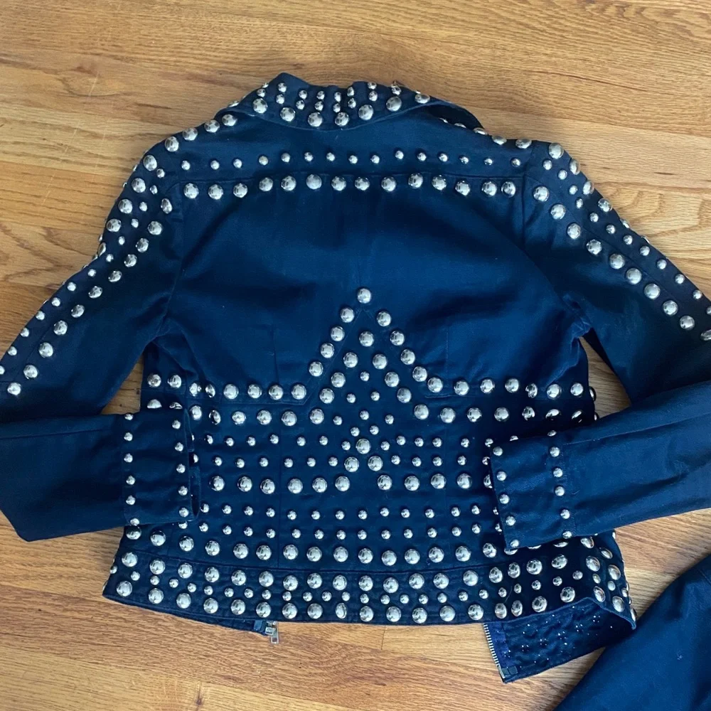Vintage Studded Navt Women's Pants & Jacket Set - Picture 3 of 4